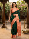 Bottle Green and Peach Pure Kanchipuram Silk Saree