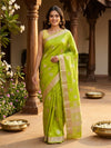 Lime Green and Beige Semi Tussar Saree