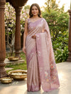 Dusty Pink and Cream Designer Applique Work Silk Saree