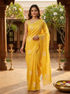 Yellow and White Linen Cotton Saree
