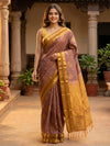 Dusty Rose Brown and Mustard Gold Semi Silk Saree