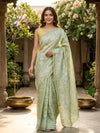 Sage Green and White Dola Silk Saree