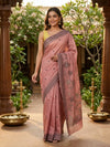 Dusty Rose Pink Linen Cotton Saree