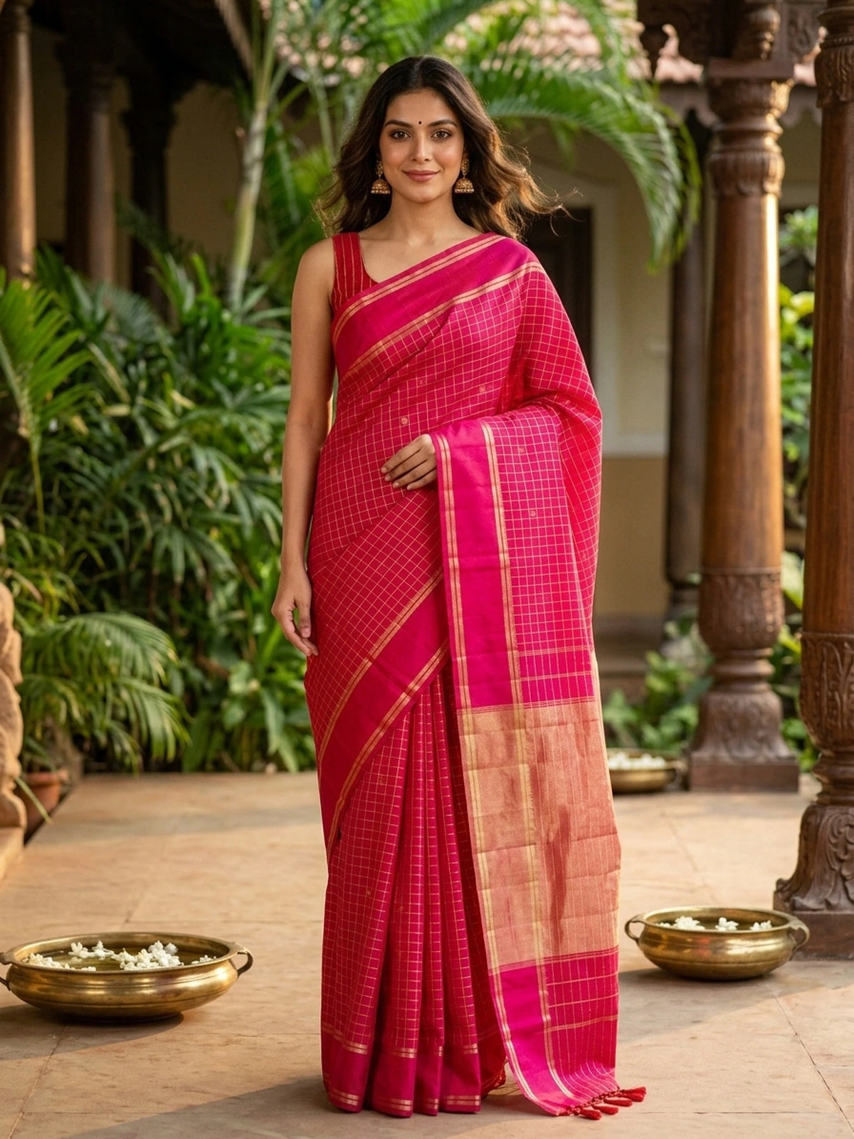 Rani Pink and Gold Pure Kanchipuram Silk Saree