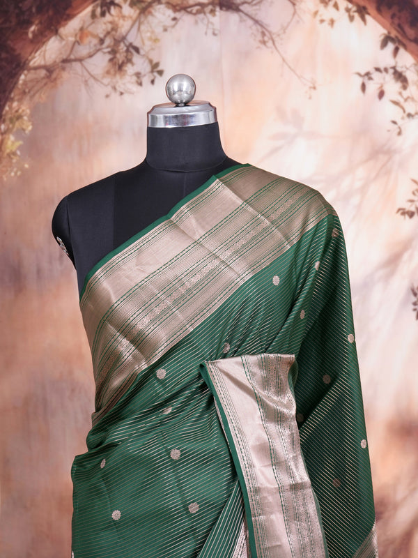 Bottle Green with Antique Zari Kanchipuram Pure Saree