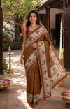 Brown and Cream Linen Cotton Saree