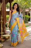 Grey with Yellow - Semi Raw Silk Saree