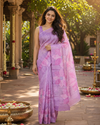 Lavender with Pink Floral Pallu - Semi Tussar Saree