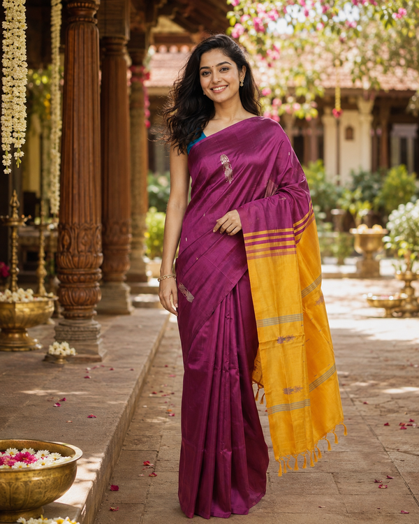 Magenta and Yellow Vaalai Naar Pattu Saree