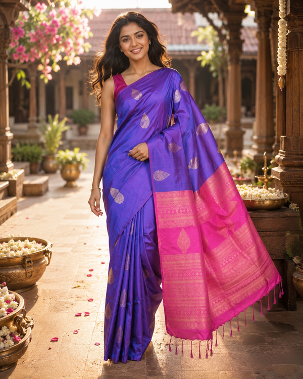 Purple with Pink - Semi Silk Saree