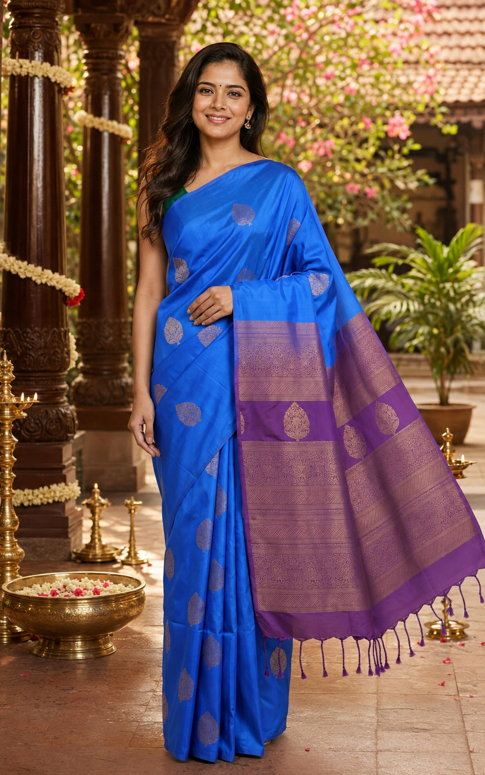 Royal Blue with Purple Kanchi Semi Silk Saree