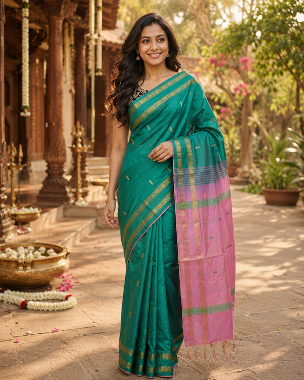 Green and Pink Banana Silk Sarees