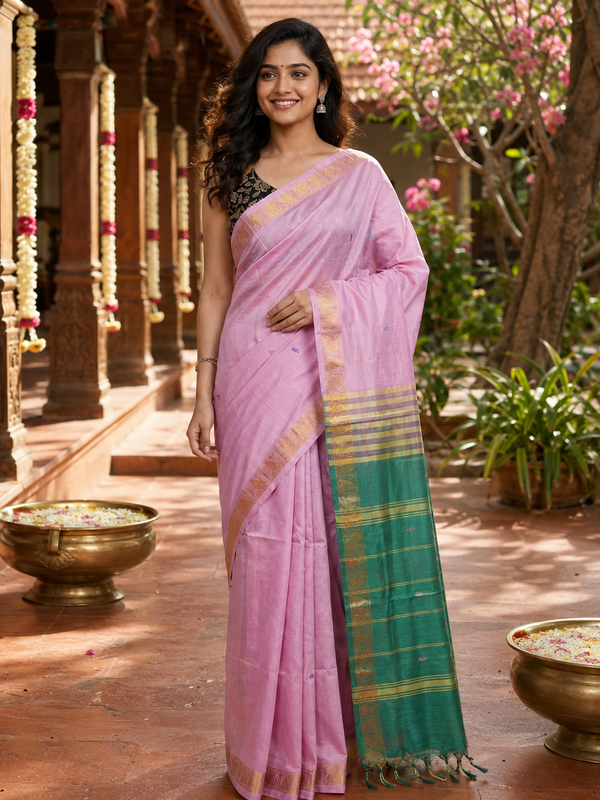 Pink and Green Banana Silk Sarees