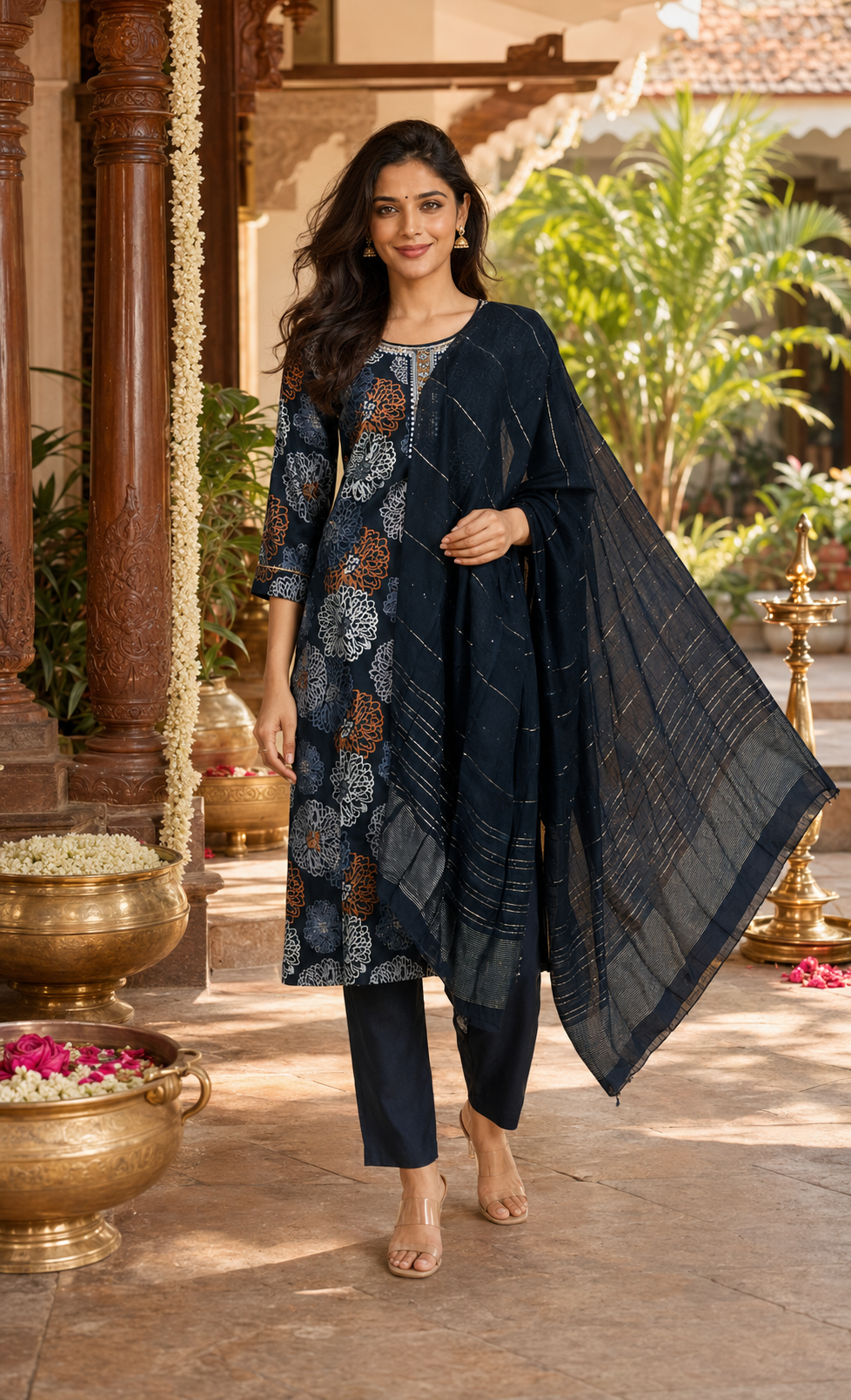 Navy Blue with Dark Navy Blue Dupatta Ready Made Kurti Set