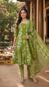 Olive Green with Olive Green Anarkali Kurti Set