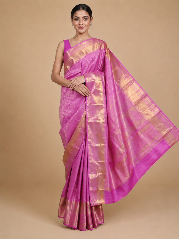 Pink Pure Kanchipuram Silk Saree