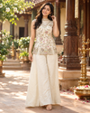 Ivory Floral Embroidered Art Silk Sharara Set