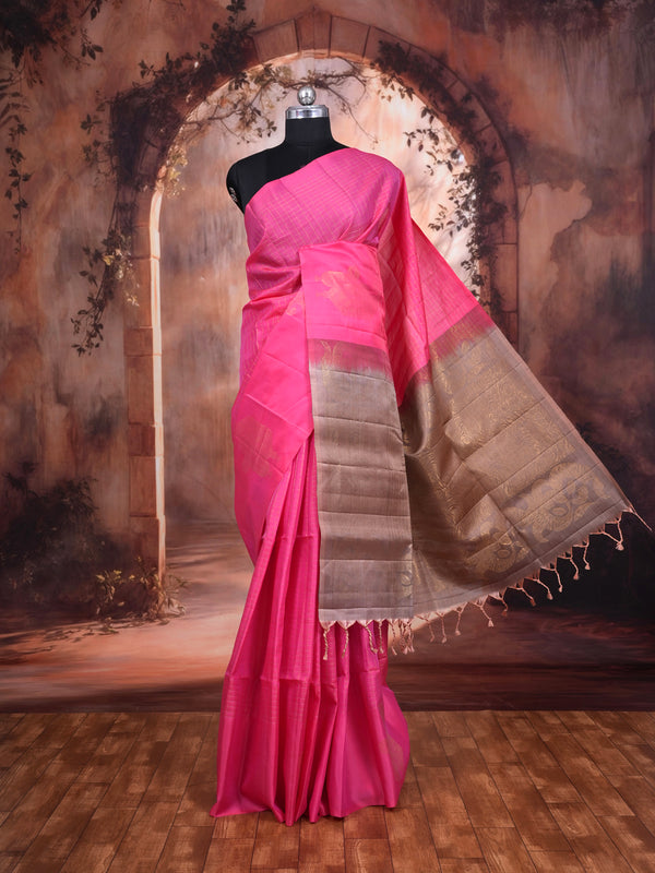 Rose Pink with Antique Gold Kanchipuram Pure Mix Silk