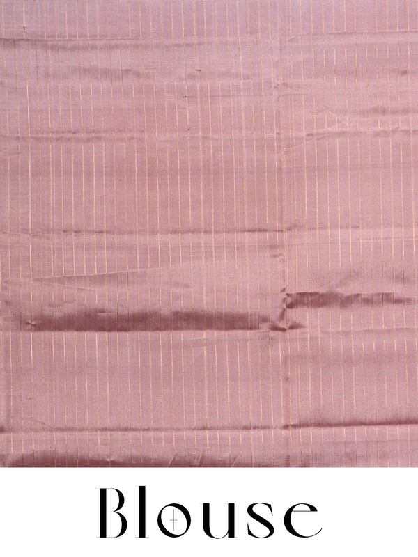 Rose Pink with Antique Gold Kanchipuram Pure Mix Silk