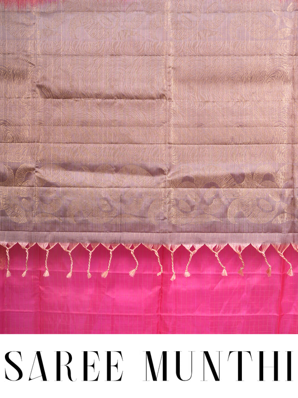 Rose Pink with Antique Gold Kanchipuram Pure Mix Silk