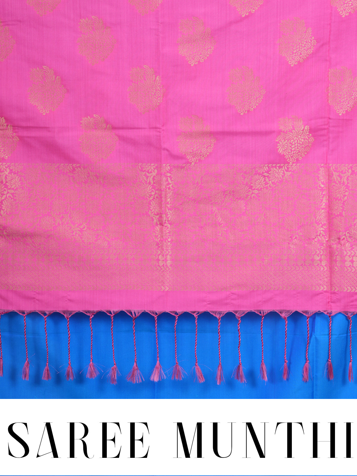 Sky Blue with Pink - Semi Silk Saree