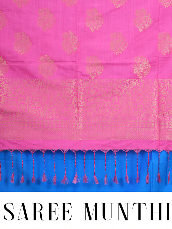 Sky Blue with Pink - Semi Silk Saree