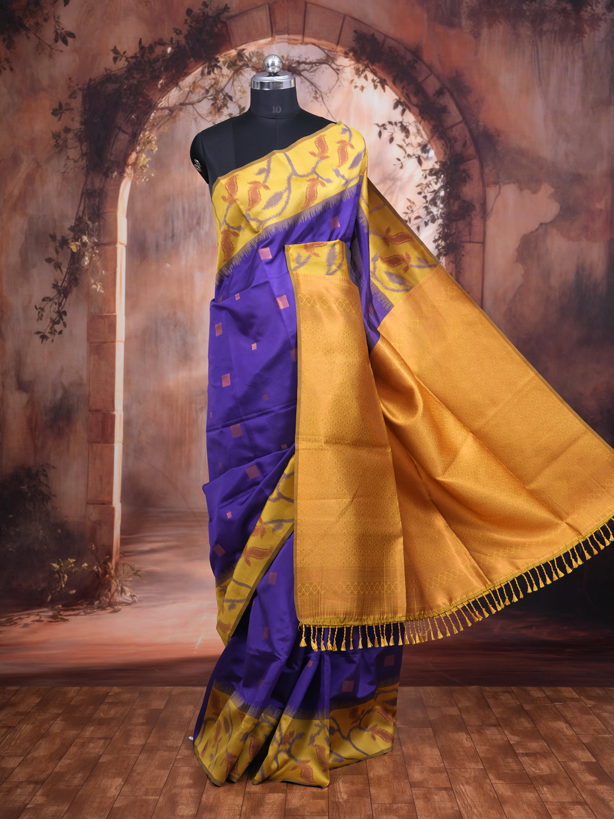 Purple and Golden-Yellow Fancy Silk Saree