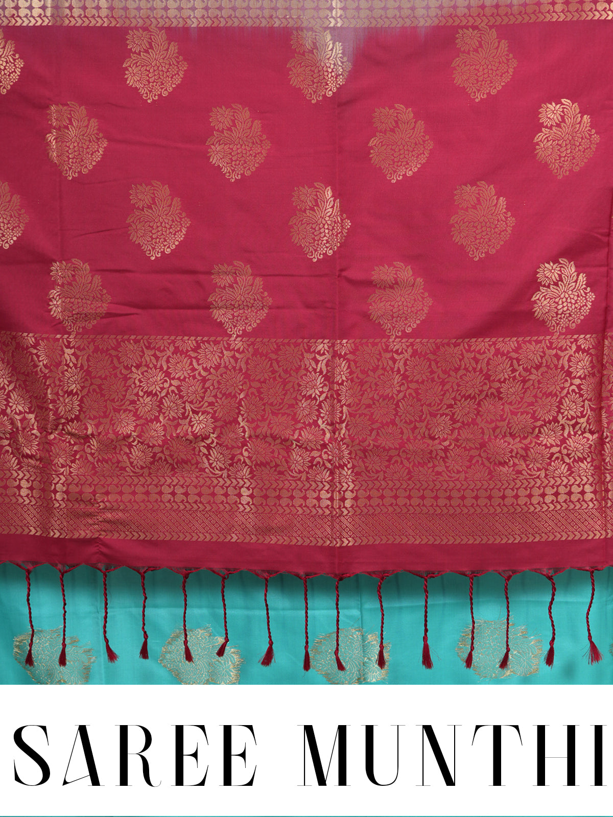 Feroze Blue with Maroon - Semi Silk Saree