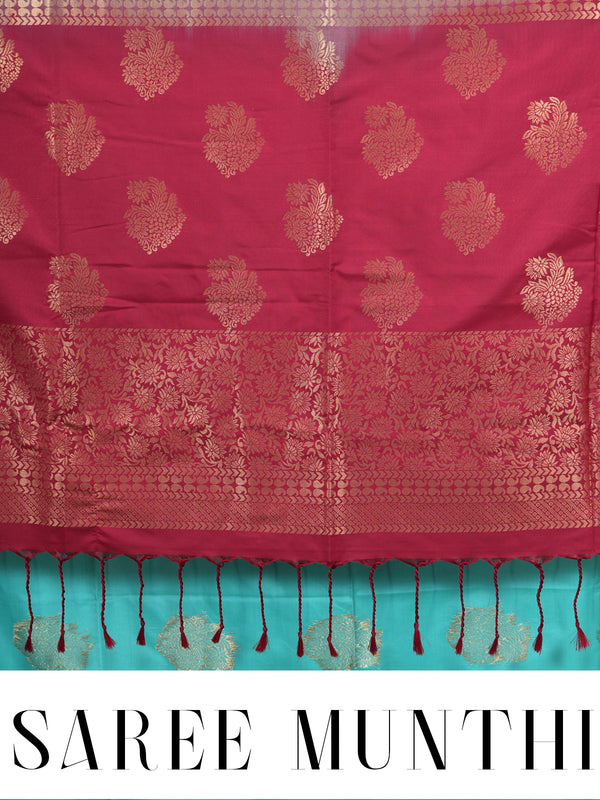 Feroze Blue with Maroon - Semi Silk Saree
