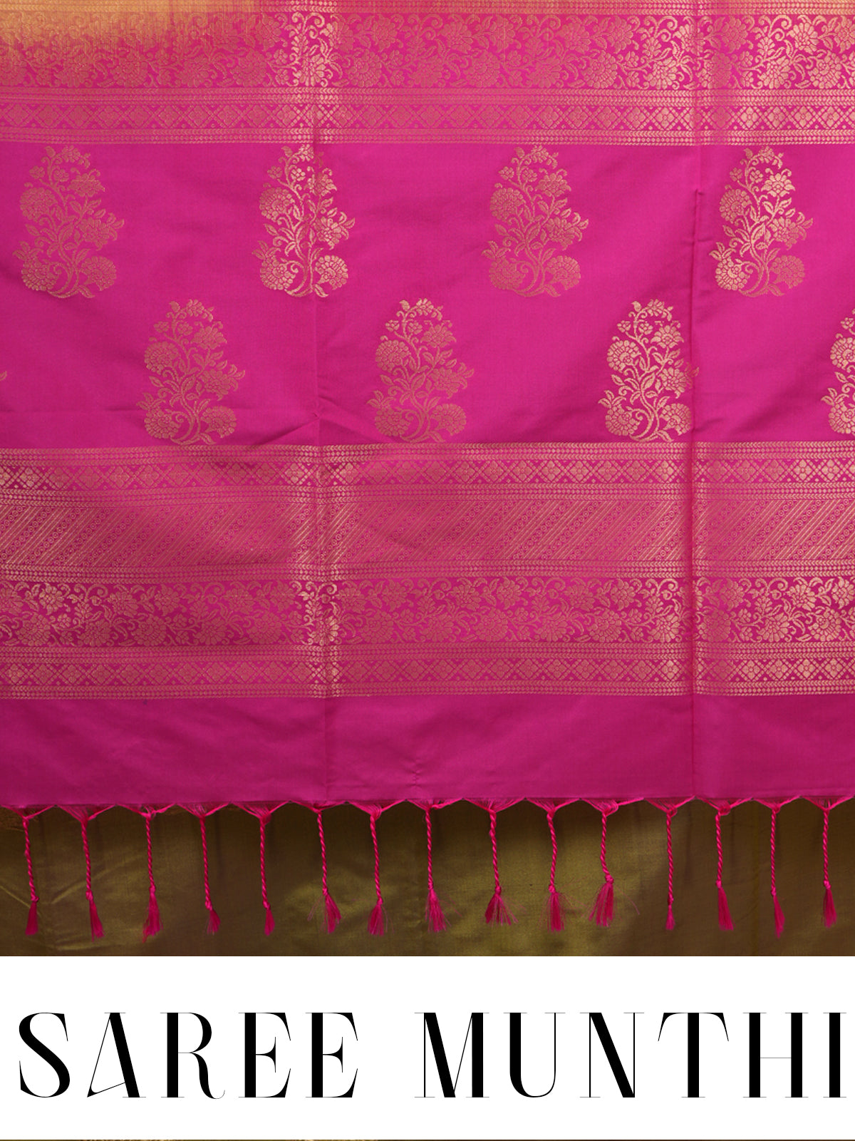 Olive Green with Pink - Semi Silk Saree