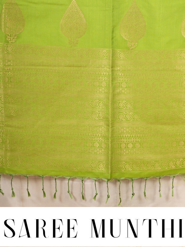 Cream with Lime Green - Kanchipuram Semi Silk Saree