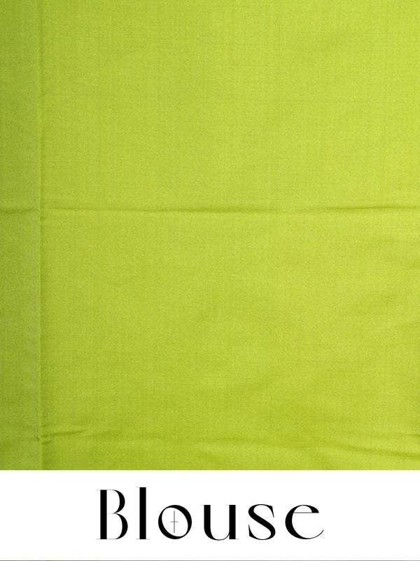 Cream with Lime Green - Kanchipuram Semi Silk Saree