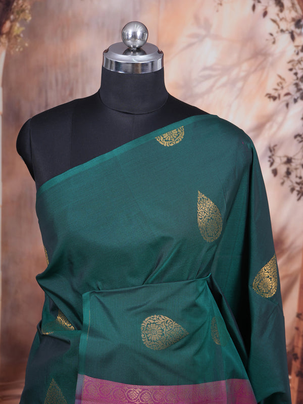 Bottle Green with Magenta Pink - Kanchipuram Semi Silk Saree
