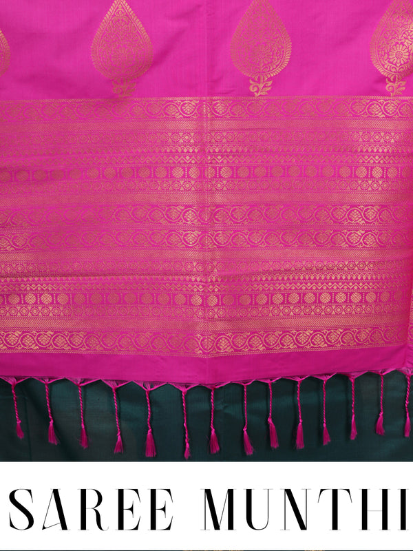 Bottle Green with Magenta Pink - Kanchipuram Semi Silk Saree