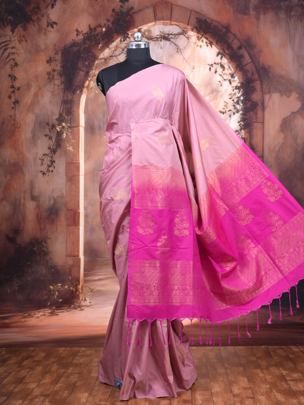 Pink with Magenta  Semi Silk Saree