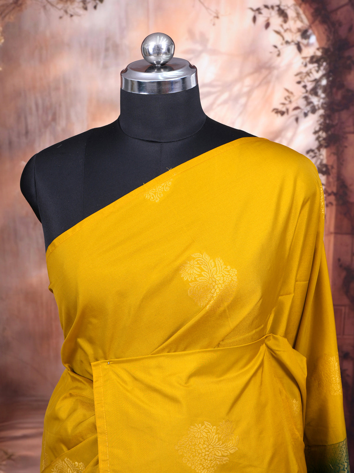 Mustard Yellow with Teal Blue Semi Silk Saree