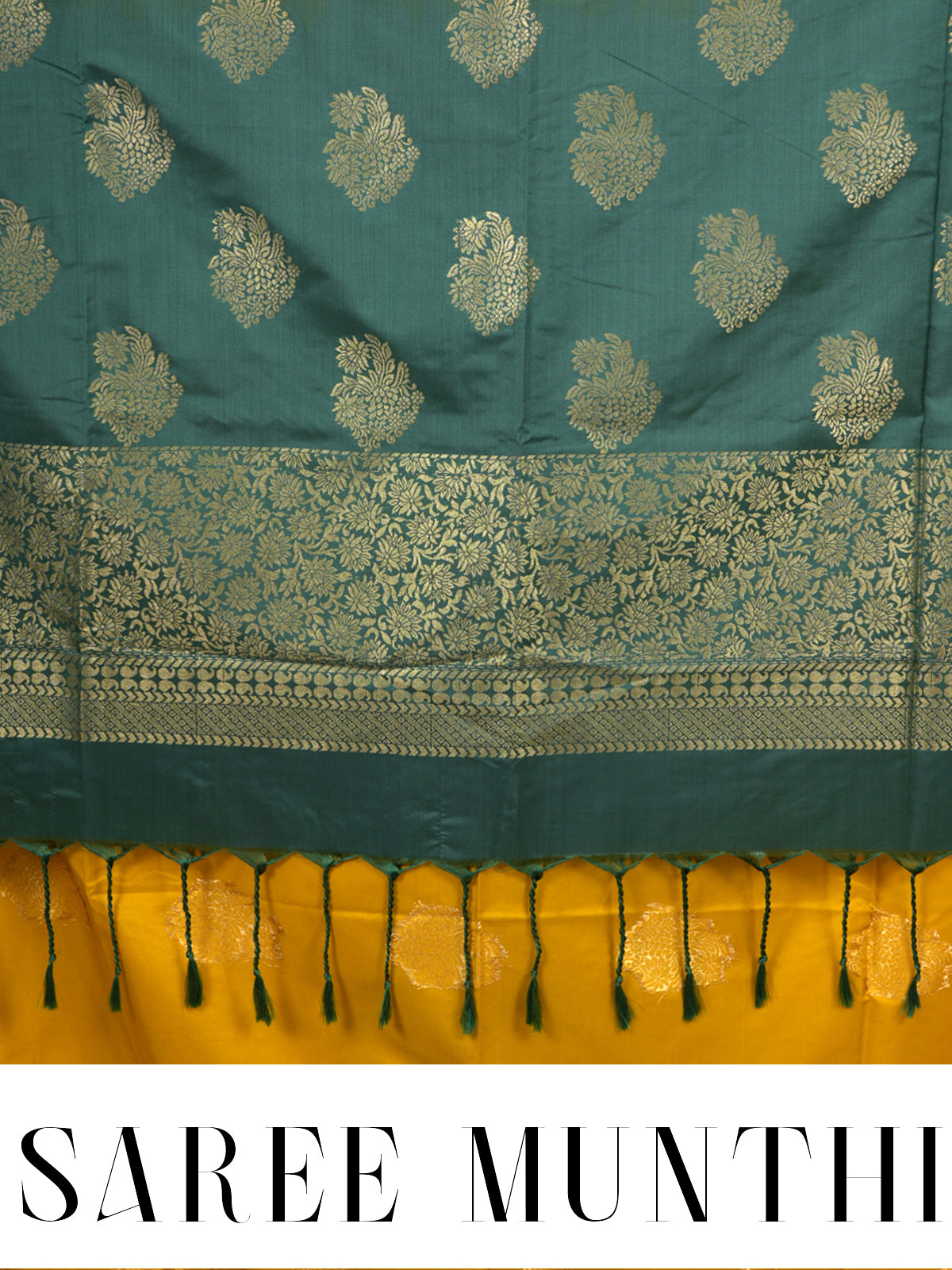 Mustard Yellow with Teal Blue Semi Silk Saree