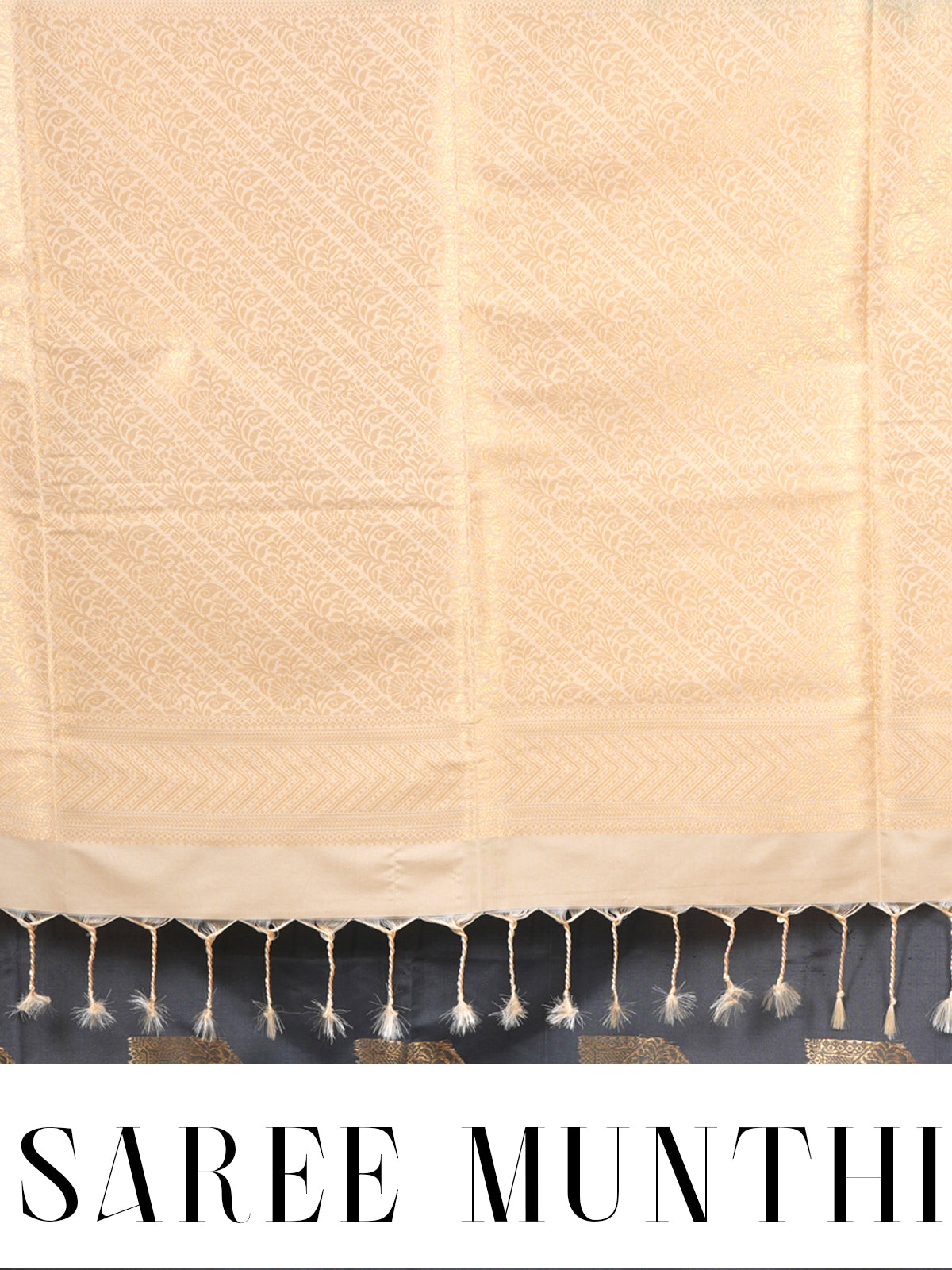 Slate Grey with Creamish Gold Semi Silk Saree