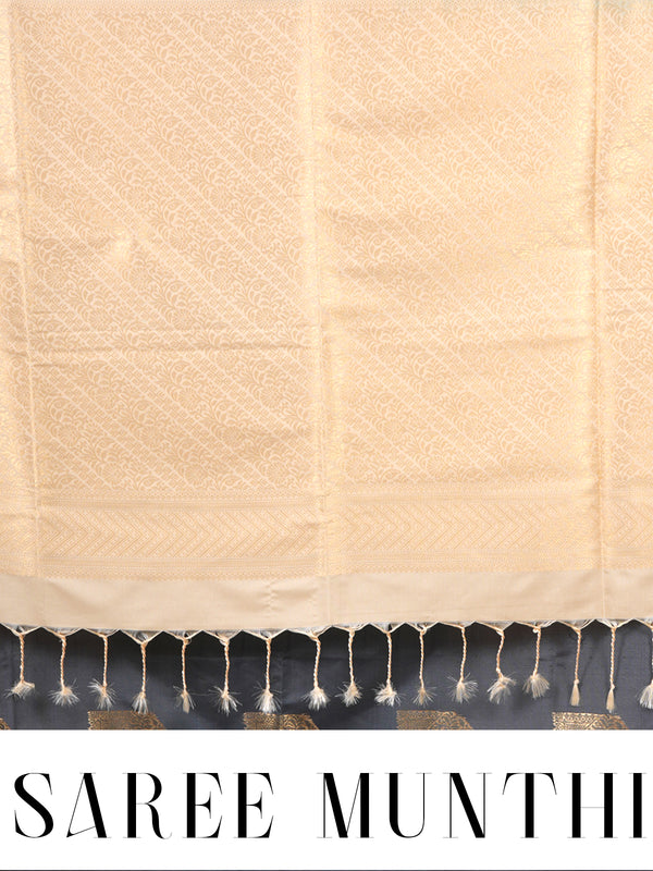 Slate Grey with Creamish Gold Semi Silk Saree