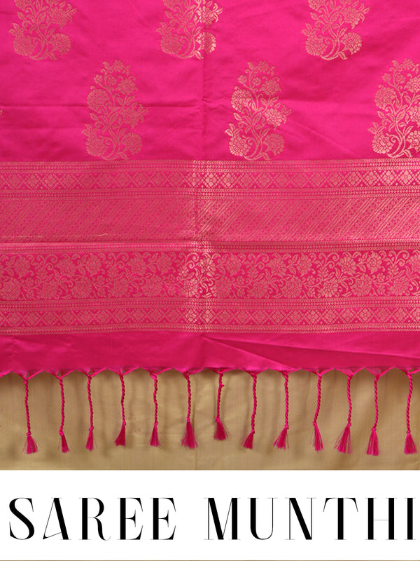 Mustard Green with Rani Pink Semi Silk Saree