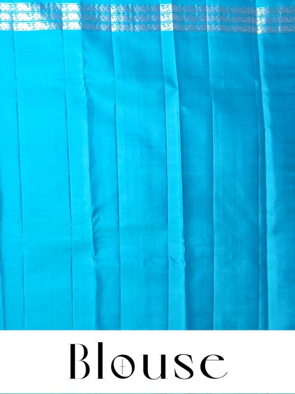 Turquoise Blue with Silver Zari Pure kanchipuram Silk Saree