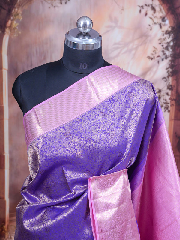 Lavender Purple and Pastel Pink Pure Kanchipuram Silk Saree