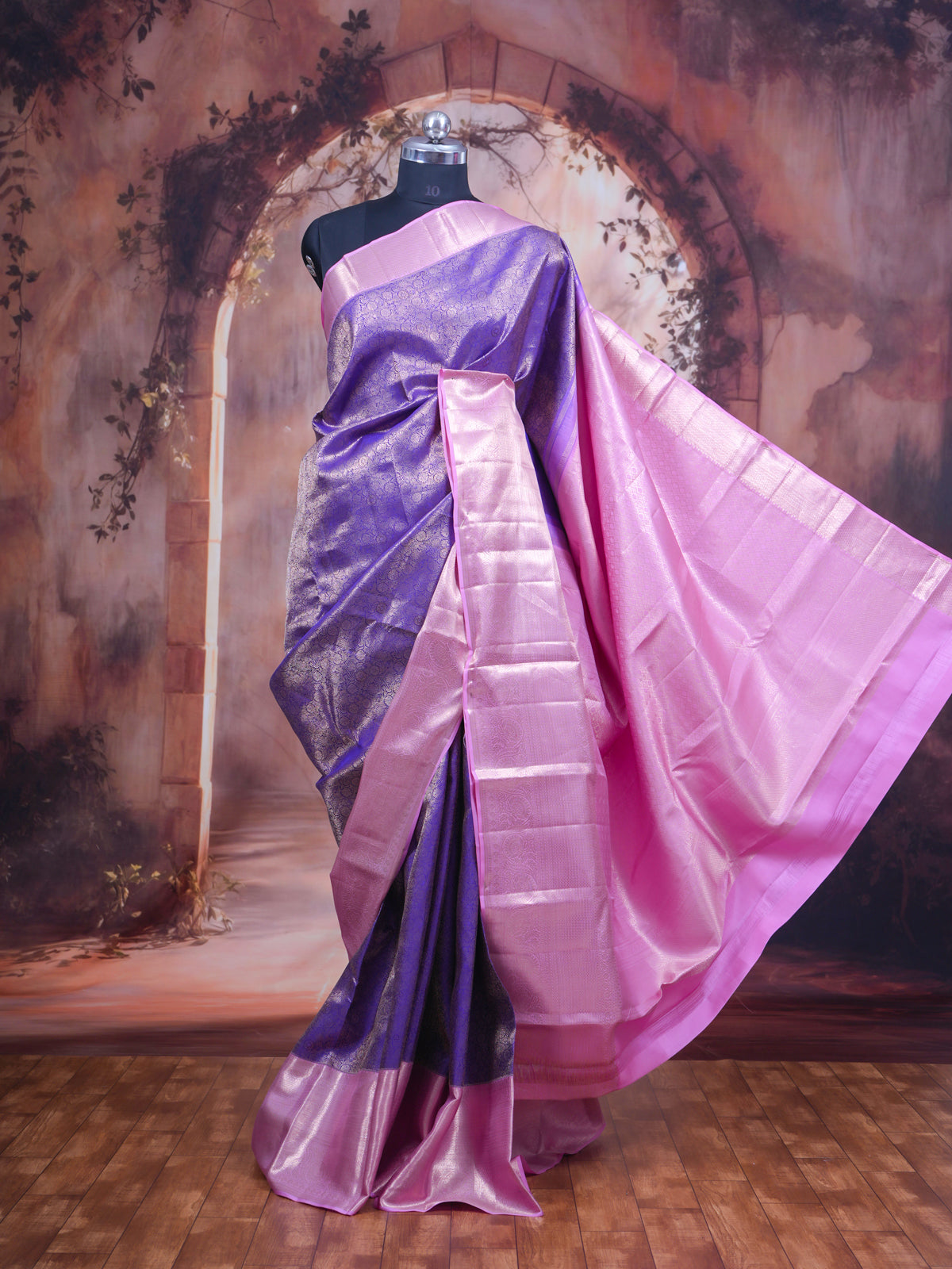 Lavender Purple and Pastel Pink Pure Kanchipuram Silk Saree
