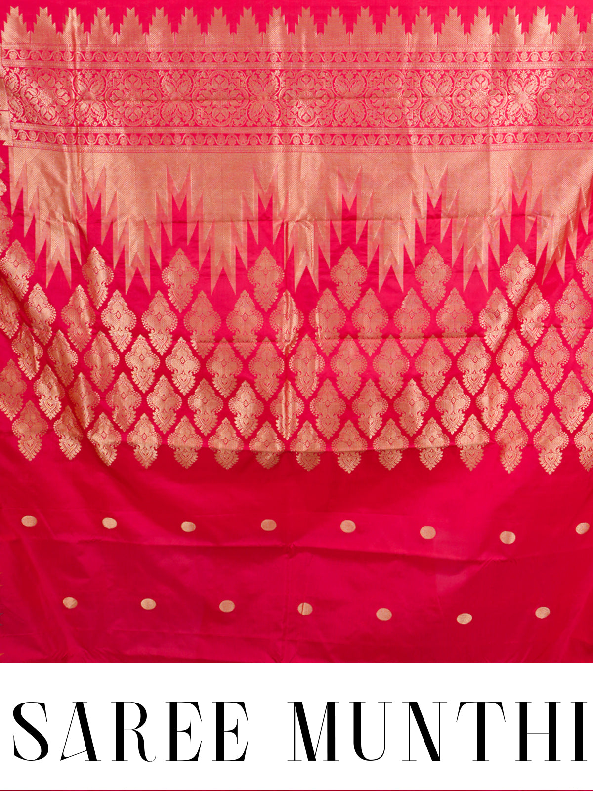 Elegant Crimson Red with Antique Gold  Pure Kanjivaram Silk Saree with Temple Border