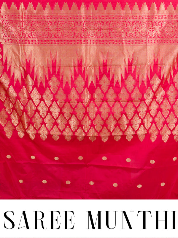 Elegant Crimson Red with Antique Gold  Pure Kanjivaram Silk Saree with Temple Border