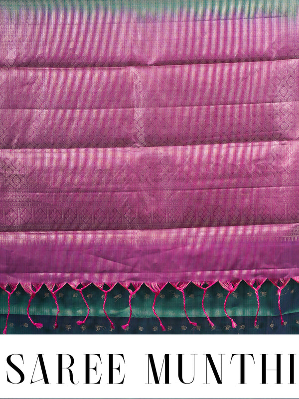 Bottle Green with Magenta Pink Pure Kanjivaram silk saree