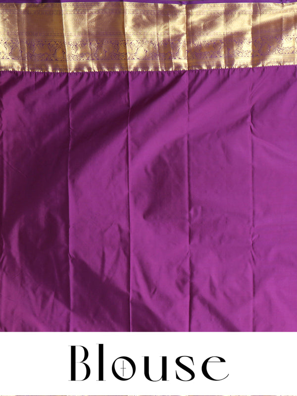Cream and Purple Kanchipuram Fancy Silk Saree