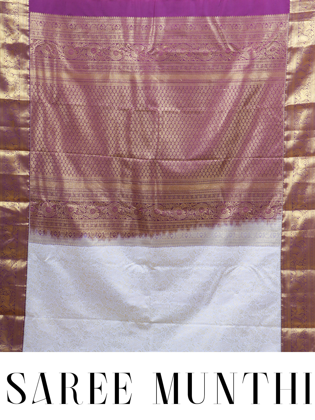 Cream and Purple Kanchipuram Fancy Silk Saree