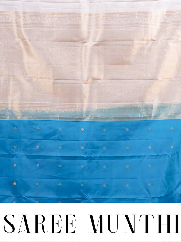 Turquoise Blue and Off-White Pure Kanchipuram Silk Saree