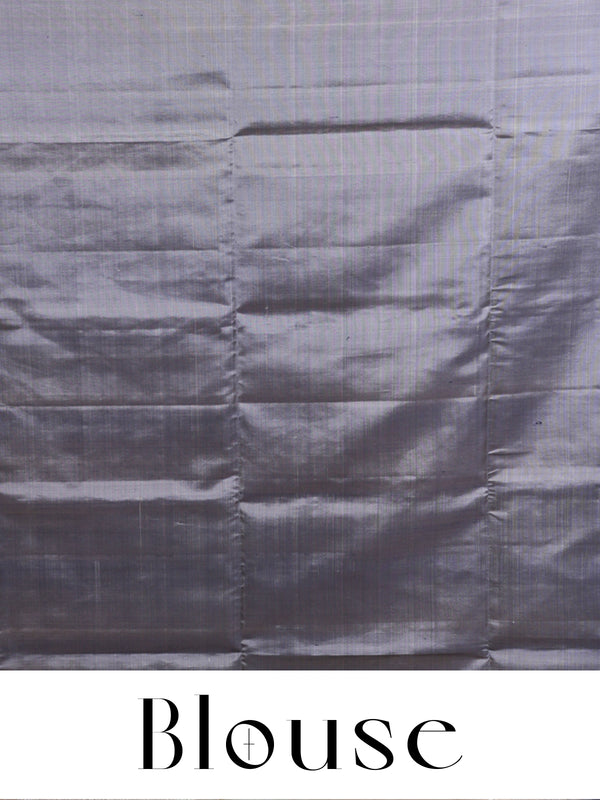 Cream and Charcoal Grey Pure Soft Silk Saree